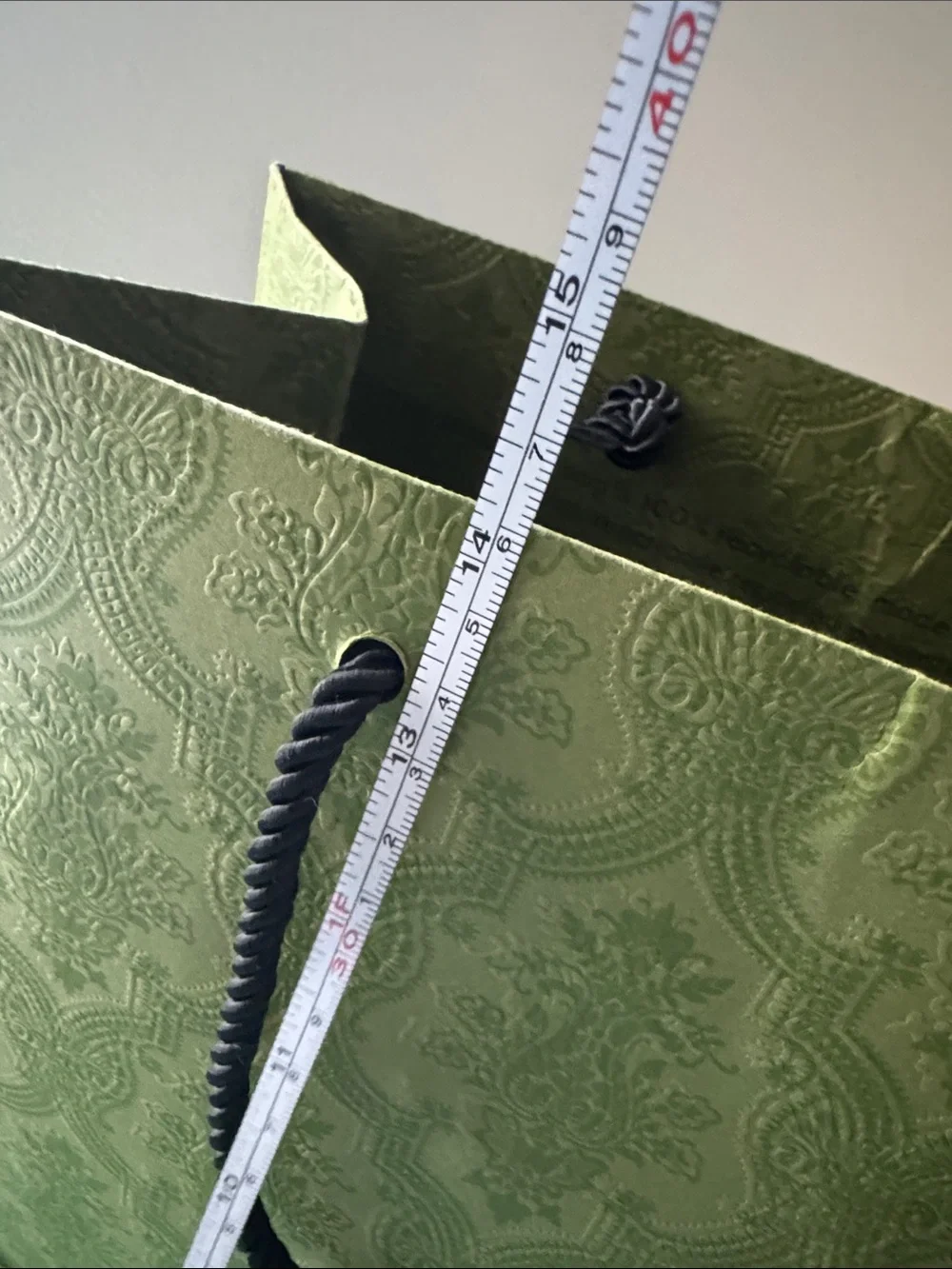 Gucci Light Green Embossed Logo Shopping Bag with Black Rope Handles